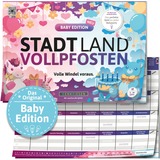 Denkriesen Stadt Land Vollpfosten - Baby Edition, Partyspiel A4-Spielblock