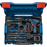 Bosch Akku-Bohrschrauber GSR 12V-15 Professional Set, 12Volt blau/schwarz, 2x Li-Ionen Akku 2,0Ah, 8-teiliges Handwerkzeug-Sortiment, L-BOXX
