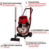 EINHELL Professional TP-VC 36/30 S Auto - Solo, 36Volt (2x18V), Nass-/Trockensauger rot/edelstahl, ohne Akku und Ladegerät