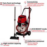 EINHELL TP-VC 36/30 S Auto - Solo, 36Volt (2x18V), Nass-/Trockensauger rot/edelstahl, ohne Akku und Ladegerät