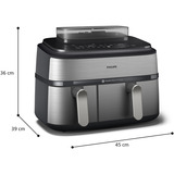 Philips Doppel-Heißluftfritteuse Steam Airfryer Dual Basket edelstahl/schwarz, 2750 Watt, 2 Körbe 6 Liter + 3 Liter