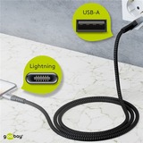 goobay USB 2.0 Adapterkabel, USB-A Stecker > Lightning Stecker grau/silber, 1 Meter, gesleevt, Metallstecker