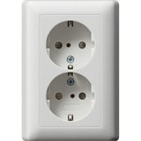Gira Schutzkontakt-Doppelsteckdose mit erhöhtem Berührungsschutz und Vollplatte weiß, Retail