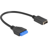 DeLOCK 19 Pin USB Pfostenbuchse zu USB Typ-E Key A Buchse, Adapter schwarz/blau, 25cm