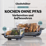 Ninja CRISPi 4-in-1 tragbare Glas-Heißluftfritteuse "Cyber Space" dunkelblaugrau/transparent, 1.700 Watt, 2 Körbe 1,4 und 3,8 Liter