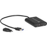 Sonnet USB DisplayLink Adapter, USB-A Stecker > Dual 4K DisplayPort schwarz, 30cm, für M1 und M2 Macs