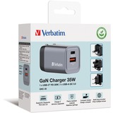 Verbatim GaN-Ladegerät 35W, 1x USB-A , 1x USB-C grau, PD 3.0, QC 3.0