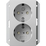 Gira Schutzkontakt Doppelsteckdose zweifach mit erhöhtem Berührungsschutz grau, Retail