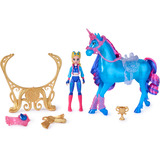 Spin Master Unicorn Academy - Train and Glow River mit Isabel Set, Spielfigur mit Leuchtfunktion und Trainingszubehör 