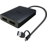 i-tec Video Adapter USB-A/USB-C > Dual DisplayPort 4K / 60Hz schwarz, 27cm Kabel mit USB-A Adapter
