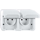 Merten Doppelsteckdose mit Schutzkontaktstift und erhöhtem Berührungsschutz hellgrau, Retail