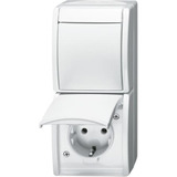 Busch-Jaeger Kombination Wechselschalter Steckdose CEE 7/3 Wippe Taste weiß (matt), Retail