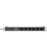 Digitus 19" Steckdosenleiste mit Aluminiumprofil, 6-fach, 1HE schwarz/aluminium, 2 Meter Kabel, Überspannungsschutz, Netzfilter, Stecker Typ-C