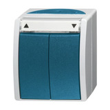 Busch-Jaeger Jalousietaster Aufputz mit Beschriftungsbogen Typ 2621/4 W-53, 10 Ampere, 250 Volt blaugrün, Retail