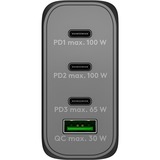 goobay USB-C PD Multiport-Schnellladegerät 100 Watt schwarz, 1x USB-A QC, 3x USB-C PD, GaN-Technologie