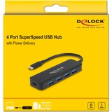 DeLOCK USB Type-C Hub 4 Port USB 3.2 Gen 1 mit Power Delivery 85 Watt, USB-Hub 