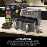 Ninja MAX 6-in-1 Dual Zone Heißluftfritteuse DZ400EU  grau, 2.470 Watt, 2 Körbe je 4,75 Liter