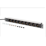 Digitus Steckdosenleiste 19" PDU mit Aluminiumprofil, 9-fach, Vorsicherung schwarz/aluminium, 2 Meter Kabel, 1 HE, 10A, Kaltgerätestecker C14
