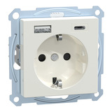 Merten Schutzkontakt-Steckdose Typ F mit USB Ladegerät und Schraubbefestigung MEG2367-0319 weiß (glänzend), Retail
