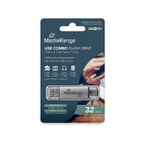 MediaRange Kombo-Speicherstick 32 GB, USB-Stick silber/transparent, USB-A 3.2 Gen 1, USB-C 3.2 Gen 1