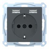 Merten Schutzkontakt Steckdose mit USB Ladegerät, Unterputz, 16 Ampere, 250 Volt, MEG2366-0414 anthrazit, Retail
