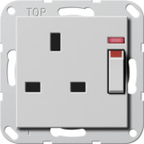 Gira Steckdose British Standard mit Kontrolllampe und Shutter geschaltet 13 Ampere 250 Volt grau, Retail