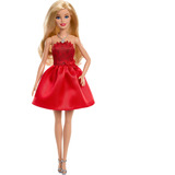 Mattel Rubinrote Barbie-Party-Modepuppe zum 80. Jubiläum in einem roten Kleid mit Zubehörteilen