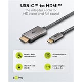 goobay USB Textil-Adapterkabel, USB-C Stecker > HDMI Stecker, 4K / 60Hz schwarz/silber, 3 Meter