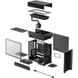 DeepCool CL6600, Tower-Gehäuse schwarz/holz, Tempered Glass