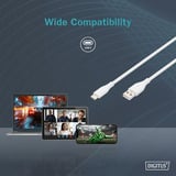 Digitus USB 2.0 Silikon-Anschlusskabel USB-A > USB-C weiß, 2 Meter, PD, Laden mit bis zu 60 Watt