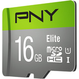 PNY Elite microSD 16 GB, Speicherkarte grau/grün, Class 10, UHS-I, SD-Adapter