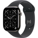 Apple Watch Series 11, Smartwatch Titan Schiefer, Titangehäuse, 46 mm, Sportarmband schwarz S/M, Cellular