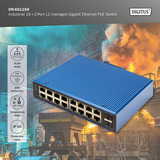 Digitus Industrieller 16+2-Port L2 managed Gigabit Ethernet PoE, Switch 
