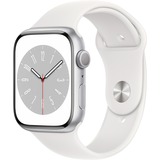 Apple Watch Series 8, Smartwatch silber, 45 mm, Sportarmband, Aluminium-Gehäuse