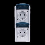 Busch-Jaeger Schutzkontakt-Steckdose zweifach, senkrecht, Aufputz, mit Beschriftungsfeld, 16 Ampere, 250 Volt blau, Retail