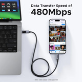 UGREEN Uno USB-C auf USB-C Kabel (100W) schwarz/grau, 0,5 Meter, PD 100 Watt, mit Display