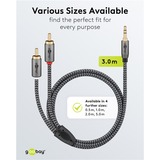 goobay Plus Audio Adapterkabel AUX 3,5mm Klinke > Stereo-Cinch Stecker schwarz/silber, 3 Meter