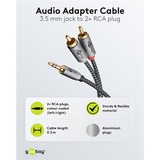 goobay Plus Audio Adapterkabel AUX 3,5mm Klinke > Stereo-Cinch Stecker schwarz/silber, 3 Meter