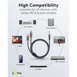 goobay Plus Audio Adapterkabel AUX 3,5mm Klinke > Stereo-Cinch Stecker schwarz/silber, 3 Meter