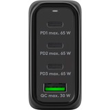 goobay USB-C Multiport-Schnellladegerät, PD, GaN, 68 Watt schwarz, 3x USB-C, 1x USB-A, Power Delivery, QuickCharge