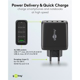 goobay USB-C Multiport-Schnellladegerät, PD, GaN, 68 Watt schwarz, 3x USB-C, 1x USB-A, Power Delivery, QuickCharge