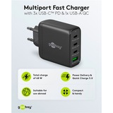 goobay USB-C Multiport-Schnellladegerät, PD, GaN, 68 Watt schwarz, 3x USB-C, 1x USB-A, Power Delivery, QuickCharge