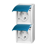 Busch-Jaeger Steckdose senkrecht zweifach mit erhöhtem Berührungsschutz und Beschriftungsfeld blau, Retail
