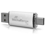 MediaRange Kombo-Speicherstick 1 TB, USB-Stick silber/transparent, USB-A 3.2 Gen 1, USB-C 3.2 Gen 1