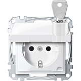 Merten Schutzkontakt-Steckdose mit Klappdeckel und erhöhtem Berührungsschutz, Typ MEG2315-0319 weiß (glänzend), Retail