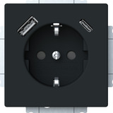 Busch-Jaeger Schutzkontaktsteckdose mit USB-A und USB-C Anschluss schwarz, Retail