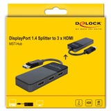 DeLOCK DisplayPort Splitter 1.4 > 3x HDMI MST, HDMI Splitter schwarz, 12,5cm Kabel
