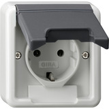 Gira Schutzkontaktsteckdose Typ F 16 Ampere 250 Volt mit Klappdeckel Gehäuseoberteil grau, Retail