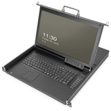 Digitus Modulare HD LCD KVM Konsole mit 17" TFT 16 Port Cat 5, KVM-Switch schwarz, deutsches Tastaturlayout, 16 Port Cat 5 KVM-Switch, Touchpad