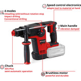 EINHELL Professional Akku-Bohrhammer TP-HD 18/26 Li BL - Solo, 18Volt rot/schwarz, ohne Akku und Ladegerät